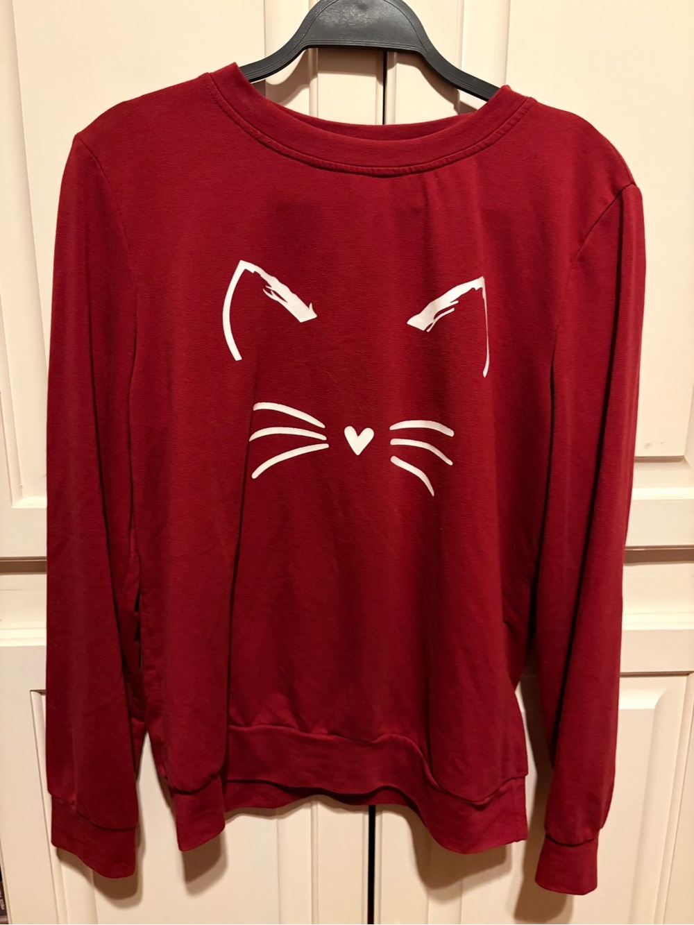Women's Maroon Kitty Cat Face Pullover Sweatshirt